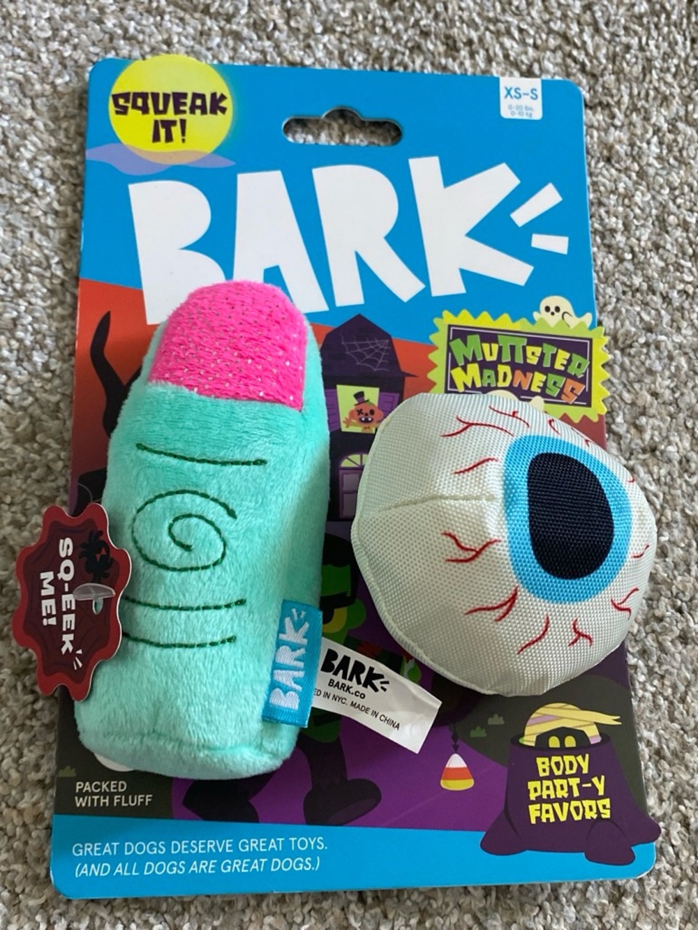 BarkBox Halloween Multiset Madness Monster Finger Eyeball Dog Toys XS/S